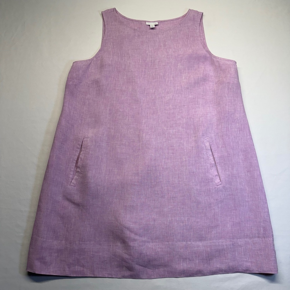 J. Jill Love Linen Shift Dress XL Petite Purple 100% Linen Coastal Summer Pocket